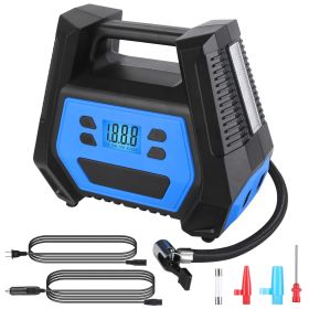 Portable Tire Inflator 150 PSI 120W Max Power Tire Pump with Digital Display LED Light Inflatable Nozzle Needle Fuse Air Compressor for Bikes Mot