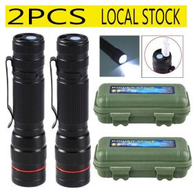 LED Flashlight Rechargeable 3-Modes Zoomable Torch Gift Box USB Cable (Color: Black)
